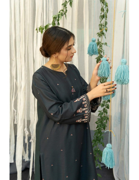 3 pcs women unstitched Dhanak Embroidered suit 