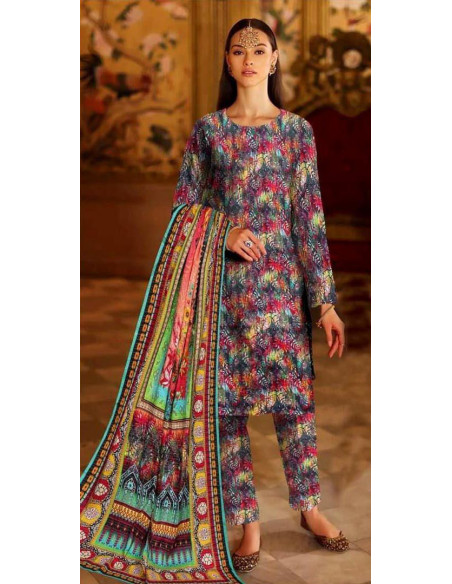 Multicolor printed khaddar suit -3 pcs Ensemble 
