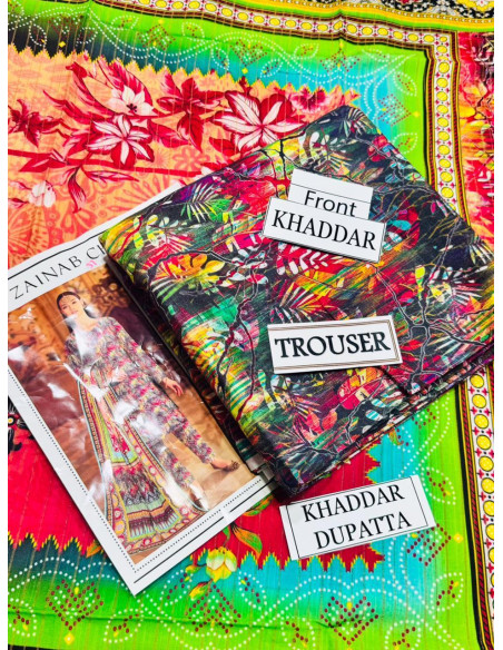 Multicolor printed khaddar suit -3 pcs Ensemble 