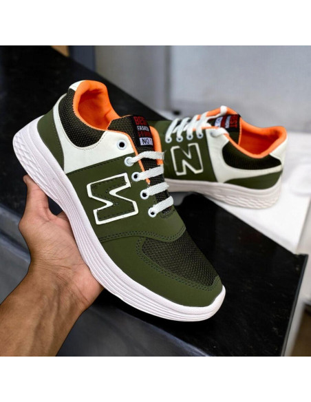 Men's  Causal Green Sneaker - Synthetic Leather Footwear 