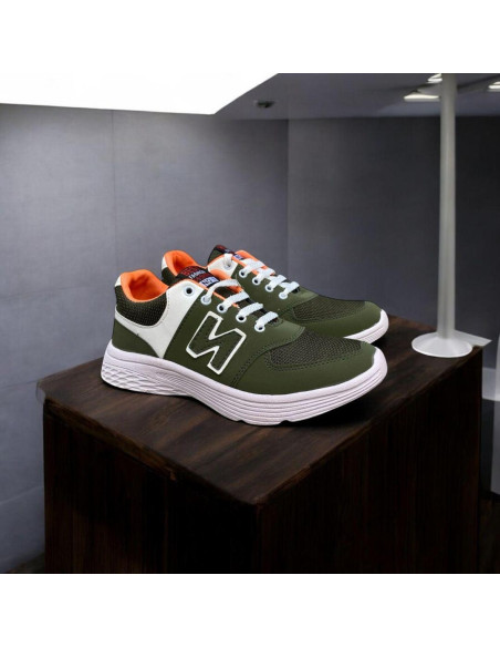 Men's  Causal Green Sneaker - Synthetic Leather Footwear 