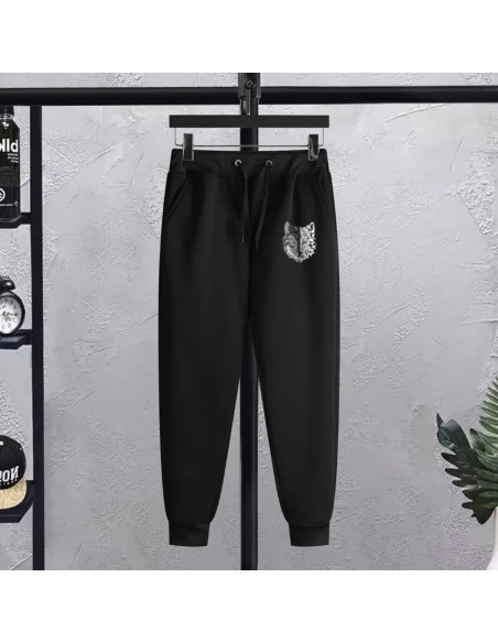 Men,s black printed fleece hoodie track suit,1-pc