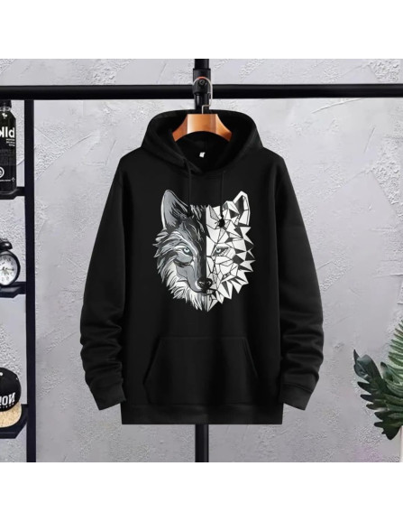 Men,s black printed fleece hoodie...