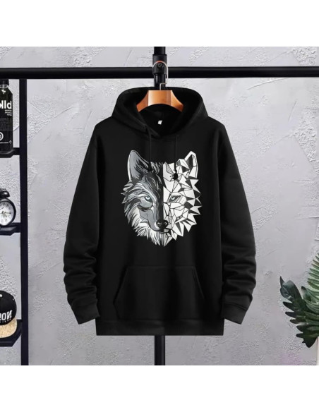 Men,s black printed fleece hoodie track suit,1-pc