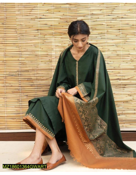 3 Pce Women's Unstiched Dhanak Suit 