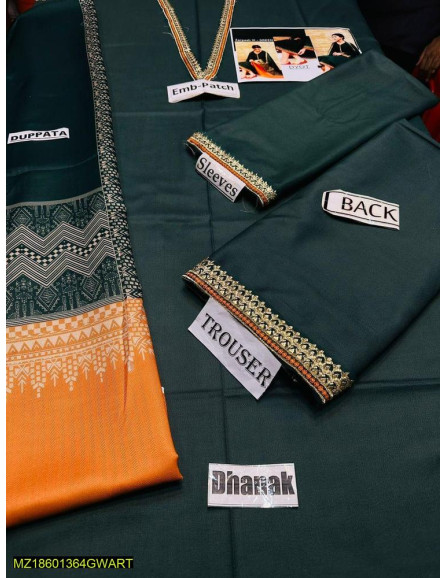 3 Pce Women's Unstiched Dhanak Suit 