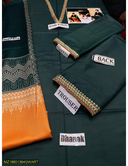 3 Pce Women's Unstiched Dhanak Suit 