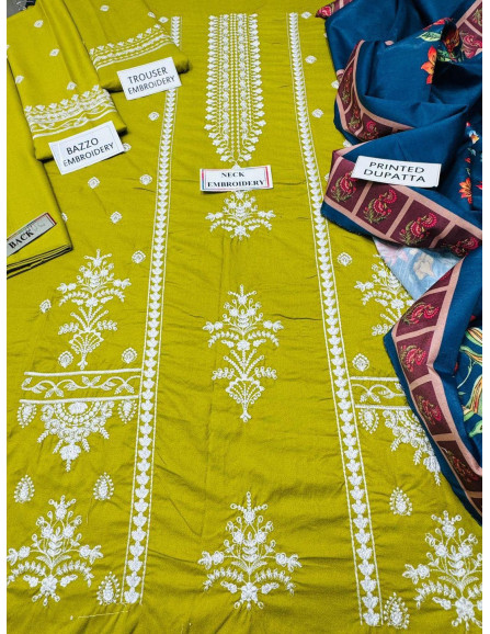 3 Pce Women's Unstiched Dhanak Suit 