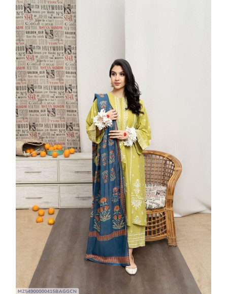 3 Pce Women's Unstiched Dhanak Suit 