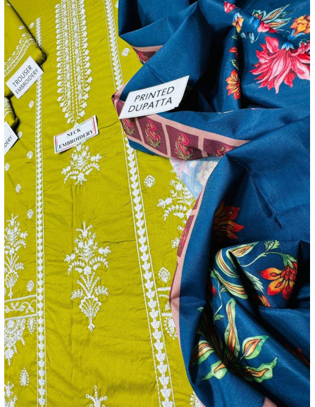 3 Pce Women's Unstiched Dhanak Suit 