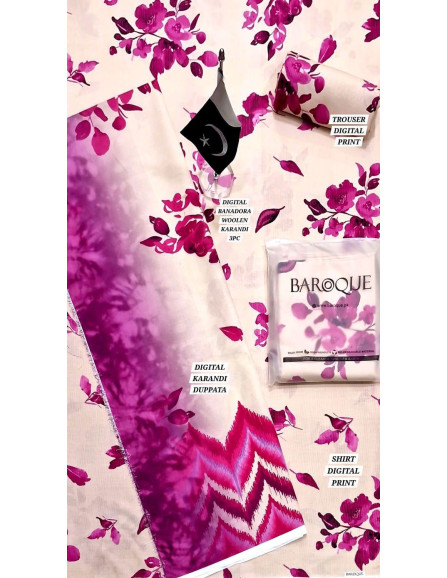 3 Pce Women's Unstiched Dhanak Suit 