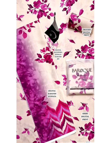 3 Pce Women's Unstiched Dhanak Suit 