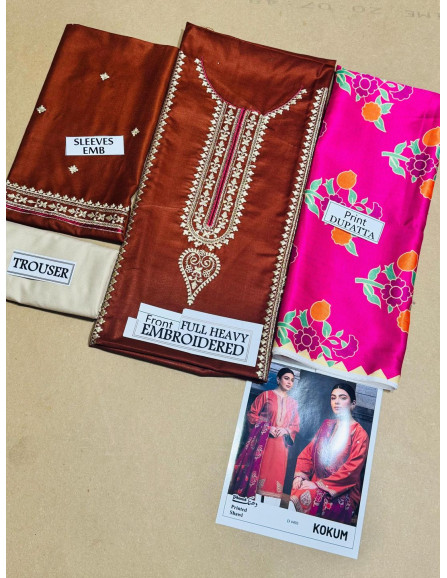 3 Pcs Women's Unstitched Embroidered...