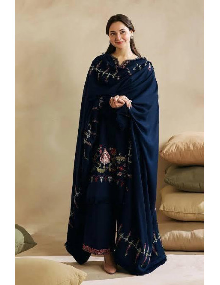 Dhanak suit set with embroidered shirt 3 pc with wool shawl 