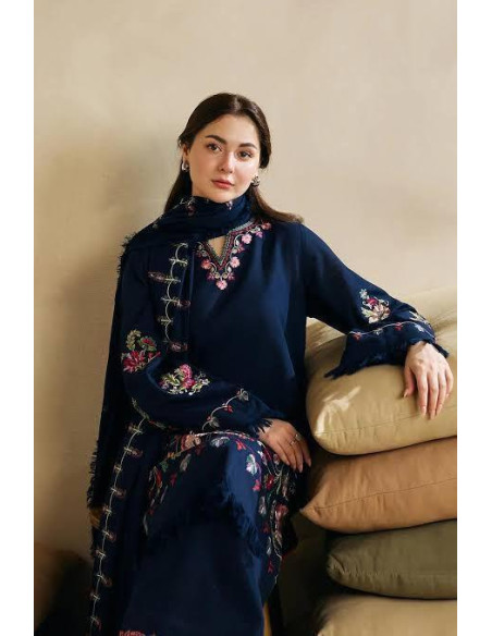 Dhanak suit set with embroidered shirt 3 pc with wool shawl 