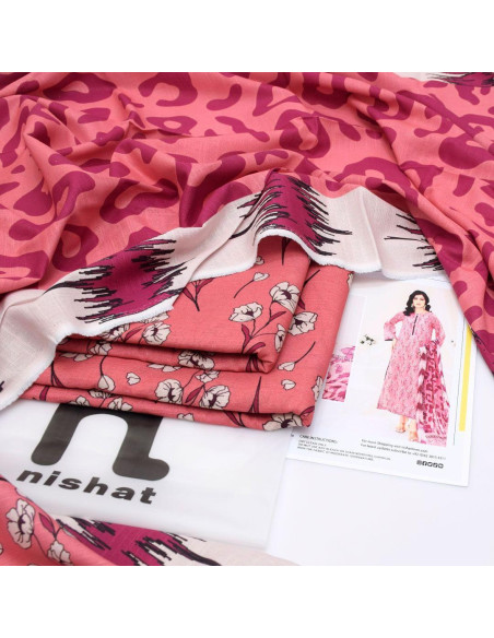 3 Pcs Printed Khaddar Suit with Digital Print in Pink