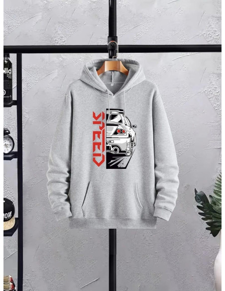 Men's fleece Hoodie track suit-2 Pcs Grey printed set