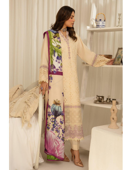 3 Pcs Unstitched Dhanak Embroidered Suit for Women - Elegant Design