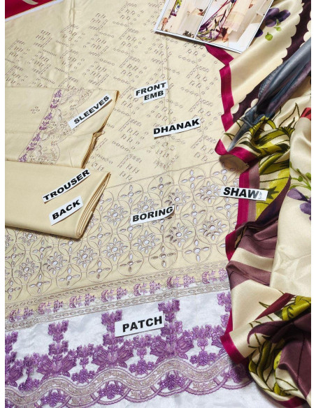 3 Pcs Unstitched Dhanak Embroidered Suit for Women - Elegant Design