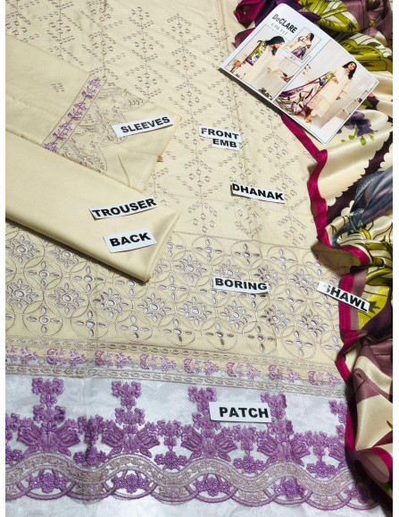 3 Pcs Unstitched Dhanak Embroidered...