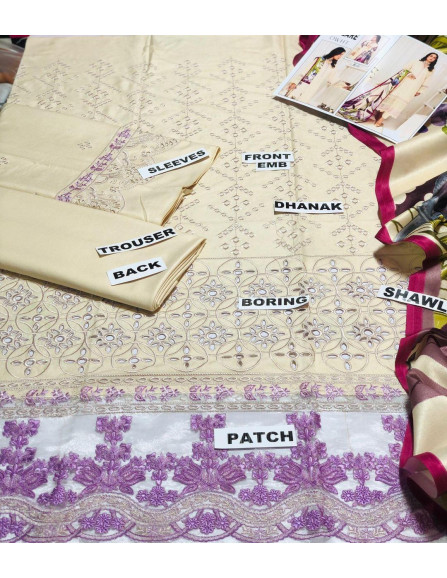 3 Pcs Unstitched Dhanak Embroidered...