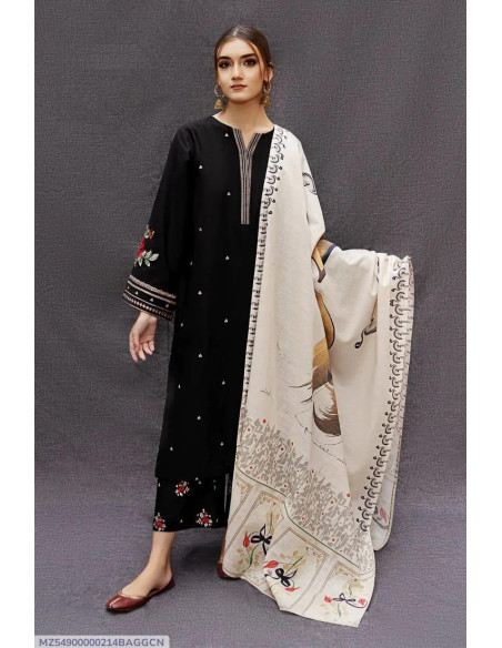  Women's Unstitched Dhanak Embroidered Salwar Suit - 3 Pcs