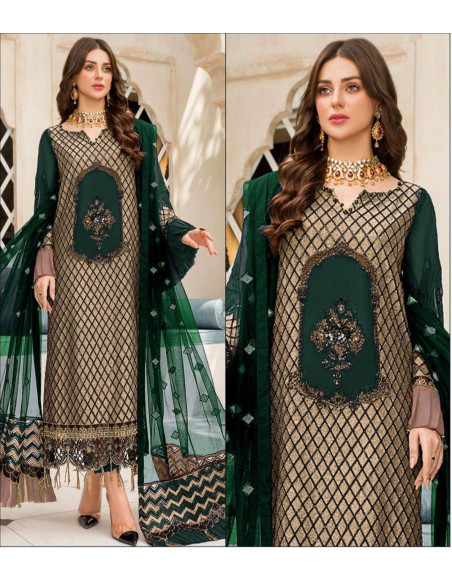 Dhanak Embroidered Unstitched Salwar Suit for Women - 3 Piece Set