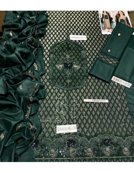 Dhanak Embroidered Unstitched Salwar Suit for Women - 3 Piece Set