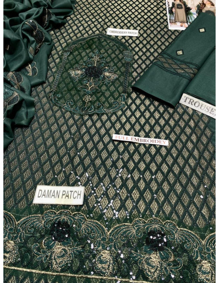 Dhanak Embroidered Unstitched Salwar Suit for Women - 3 Piece Set