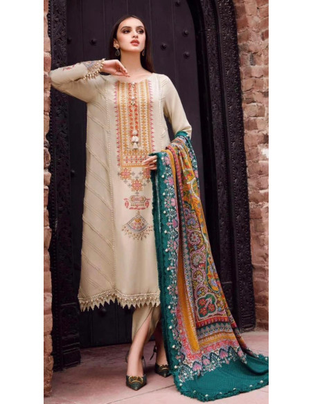 Unstitched Dhanak Embroidered Salwar Suit Set for Women - 3 Pcs