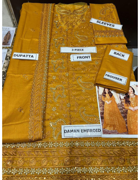 Dhanak Embroidered Salwar Suit for Women - 3 Pcs Unstitched