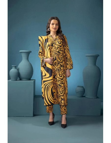 3 Pcs Women's Unstitched Digital Print Suit