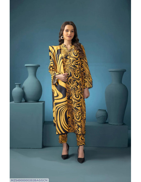 3 Pcs Women's Unstitched Digital Print Suit