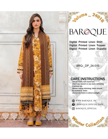 3 pcs women's unstitched Linen digital print suit 