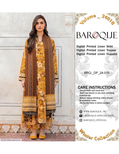 3 pcs women's unstitched Linen digital print suit 