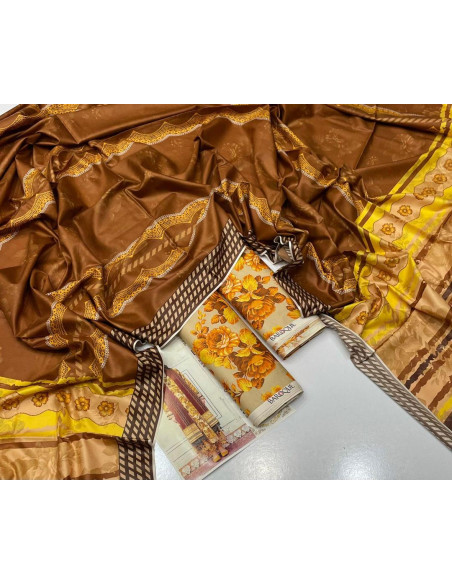 3 pcs women's unstitched Linen digital print suit 