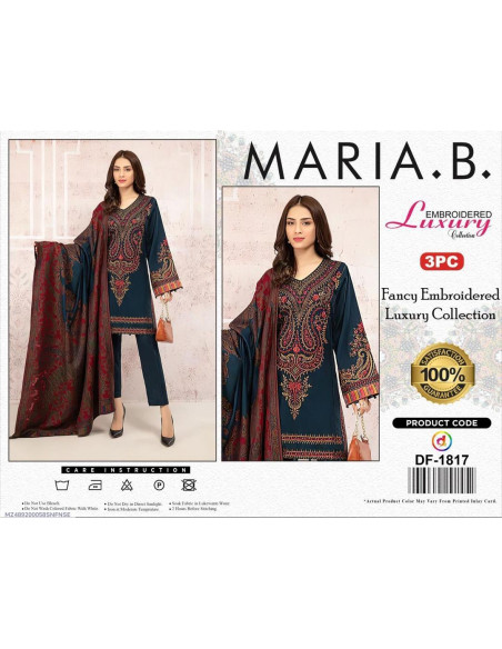 3 pcs women's unstitched khaddar embroidered suit 