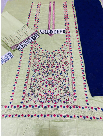 3 pcs women's unstitched karandi...