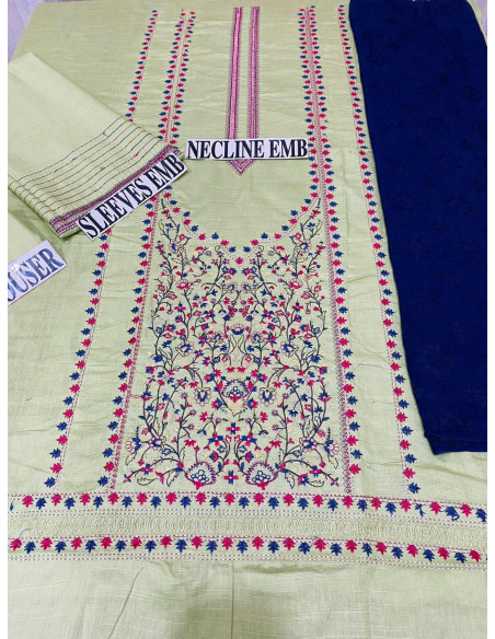 3 pcs women's unstitched karandi embroidered suit 