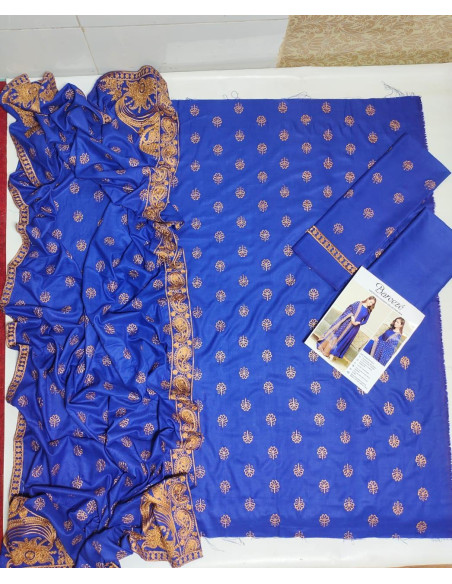 3 pcs women's unstitched Dhanak Embroidered dress lol