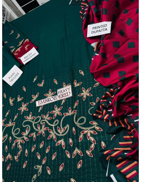 3 pcs women's unstitched embroidered dress 