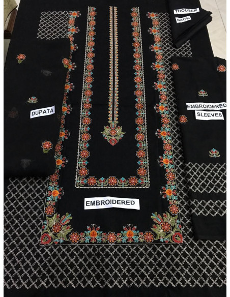 3 pcs women's unstitched Linen embroidered suit 