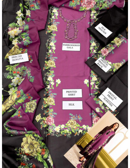 3 pcs women's silk print suit 