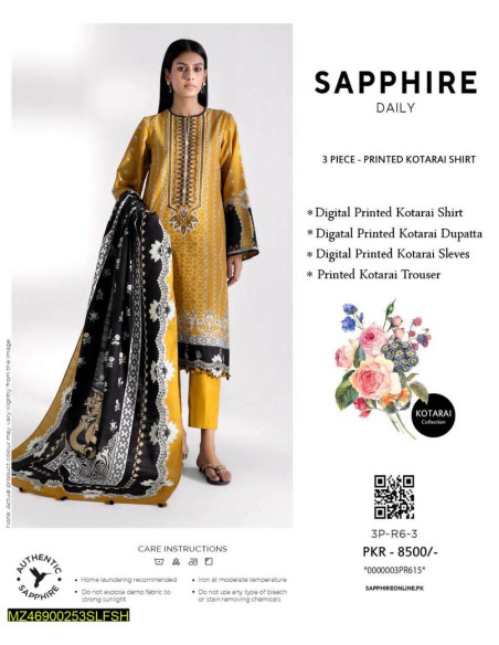 3 pcs women's unstitched courtari printed suit 