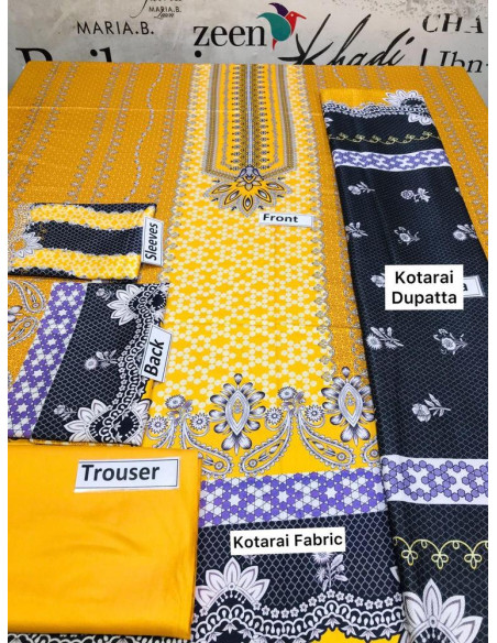 3 pcs women's unstitched courtari printed suit 