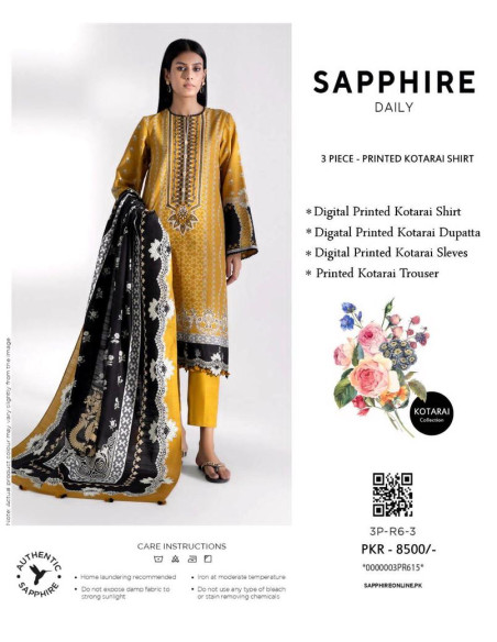 3 pcs women's unstitched courtari printed suit 