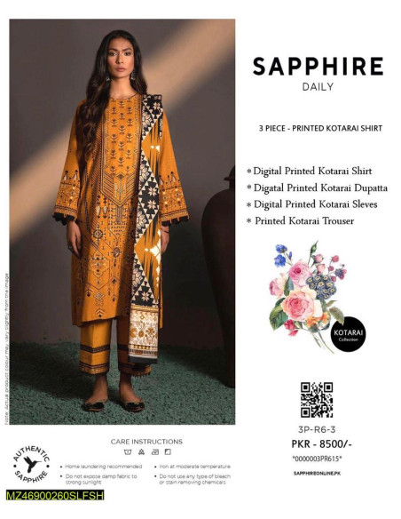 3 pcs women's unstitched kotarai printed suit 