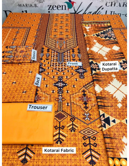 3 pcs women's unstitched kotarai printed suit 