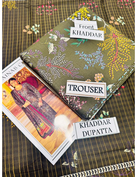 3 pcs women's multicolour khaddar suit 