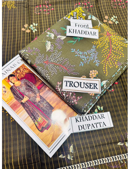 3 pcs women's multicolour khaddar suit 